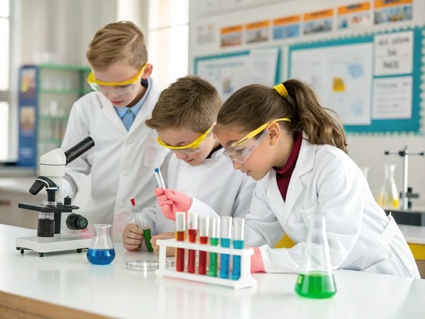 An image showing children participating in an educational science experiment, highlighting the organization's commitment to fostering learning and curiosity.