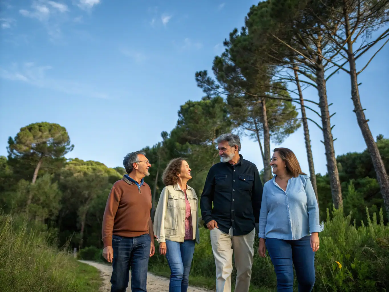 A photograph capturing a group of people enjoying a recreational activity such as hiking or a sports game, emphasizing the importance of physical activity and social interaction.