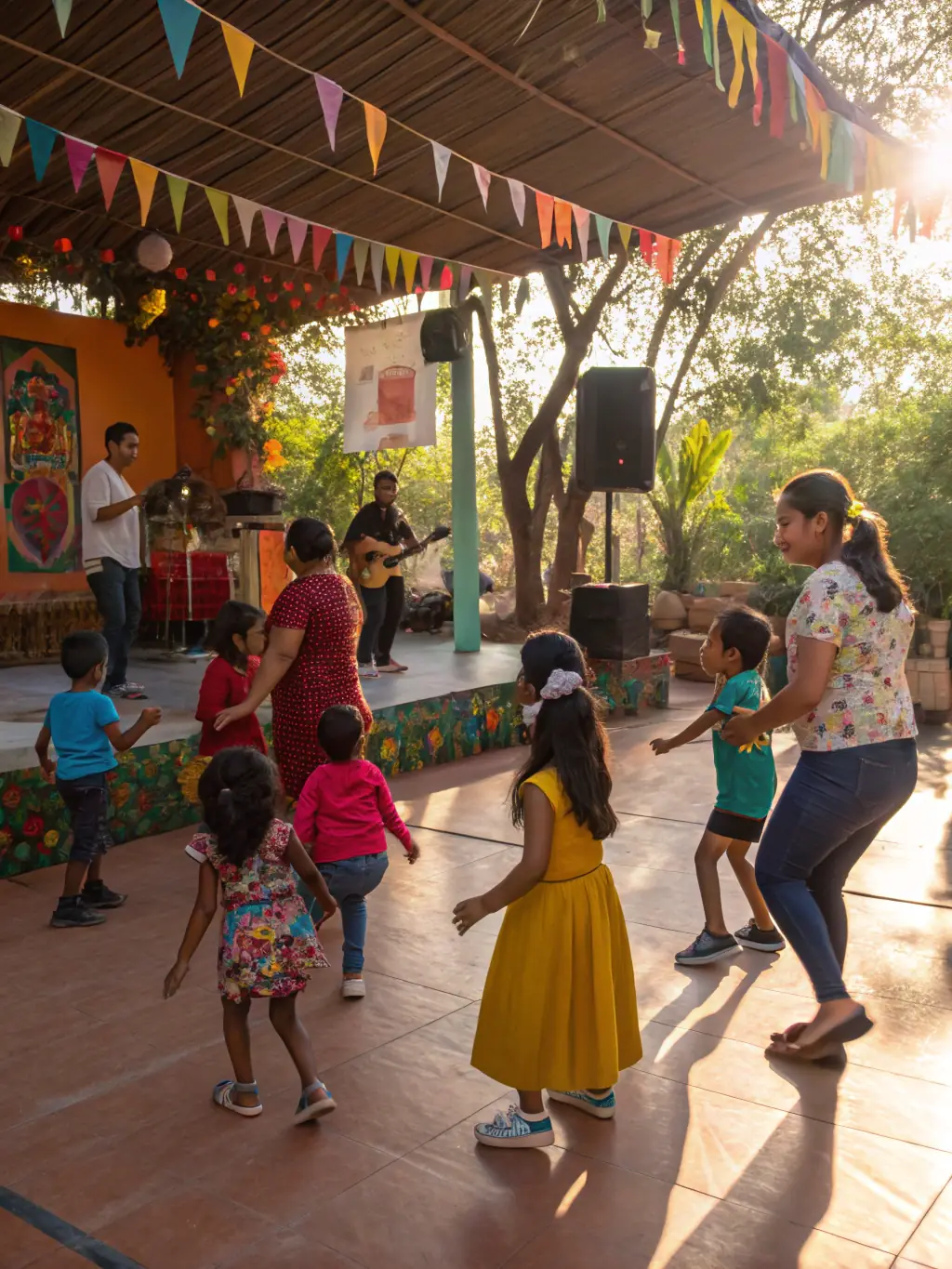 A photograph of adults learning traditional dance steps during a cultural program organized by FOYER RURAL JEUNE EDUCATION POPULAIRE, emphasizing community engagement.